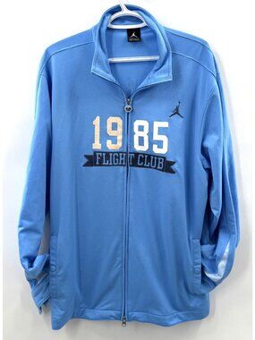 Vintage Nike Air Jordan 1985 Flight Club Full Zip Blue Embroidered Jacket Sz L